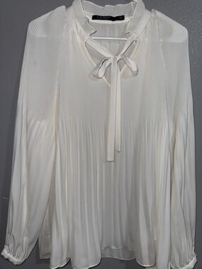 Lauren Ralph Lauren Ivory Tie-Neck Pleated Blouse